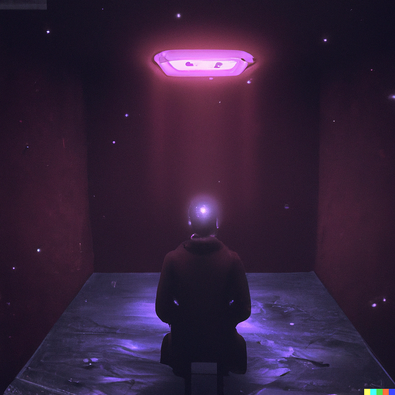 A digital representation of a man in darkness, symbolizing the mind's complexity.