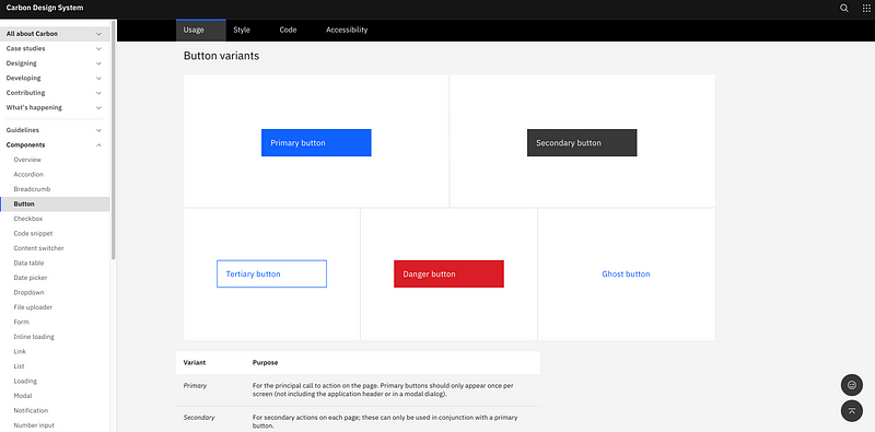 Interface of IBM's Carbon Design System