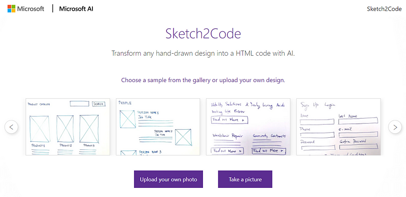 Sketch2Code interface