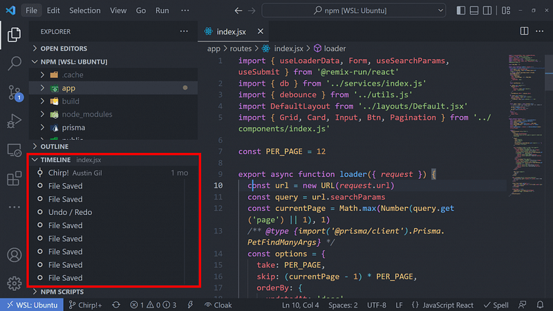 VS Code Timeline View