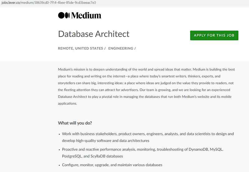 Database Architect job description