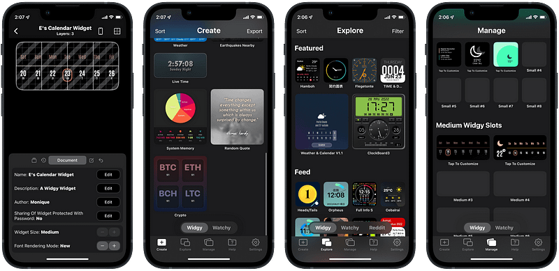 Widgy Widgets app interface on iPhone