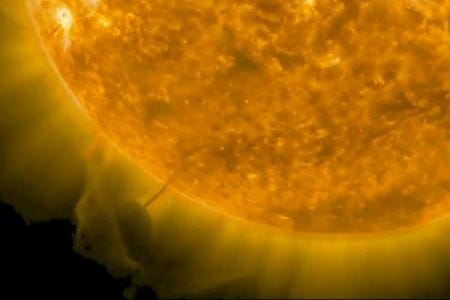 Image of solar activity showing prominence features