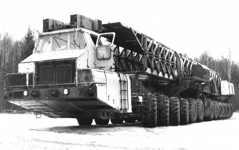 MAZ-7907: A massive truck for transporting missiles.