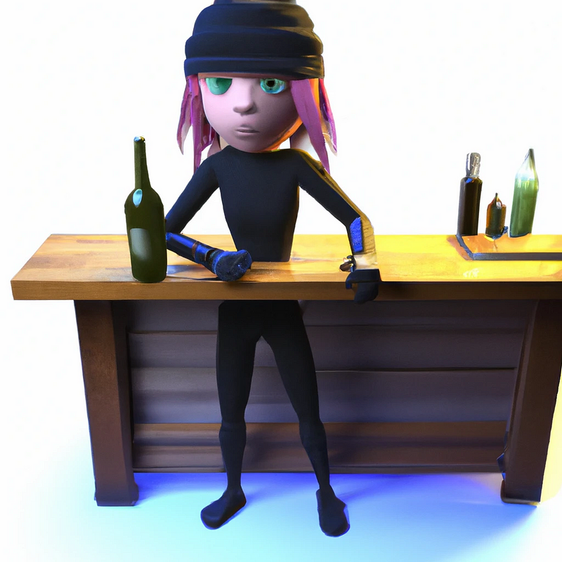 A quirky image of a ginger ninja in a bar