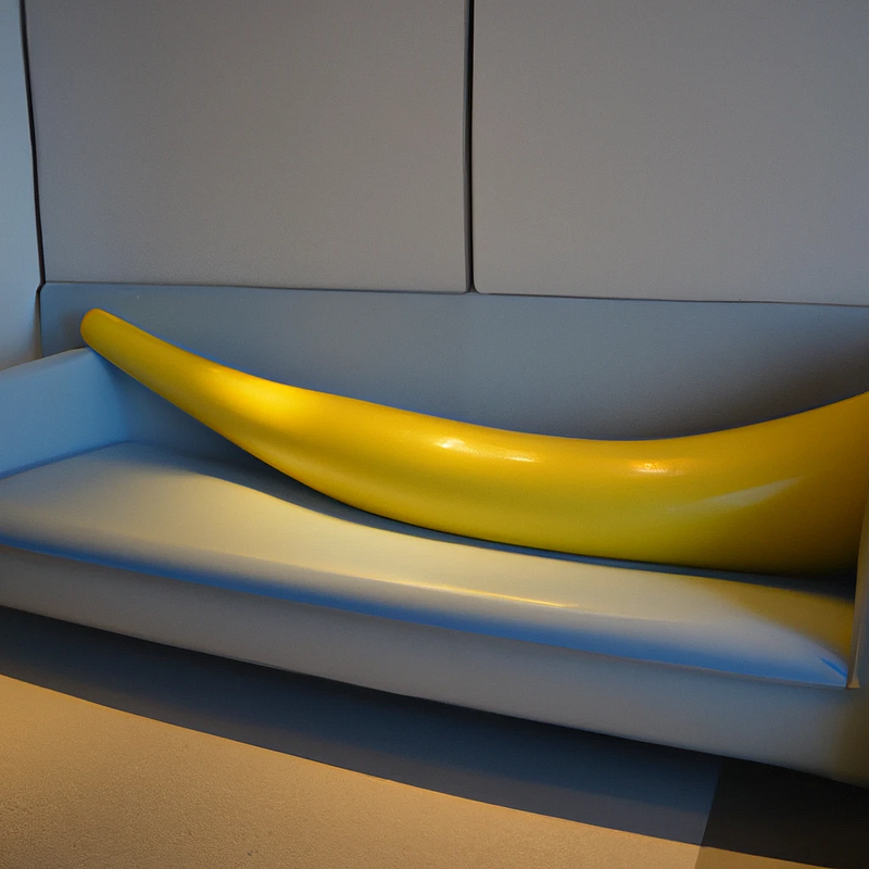 A whimsical banana-shaped couch