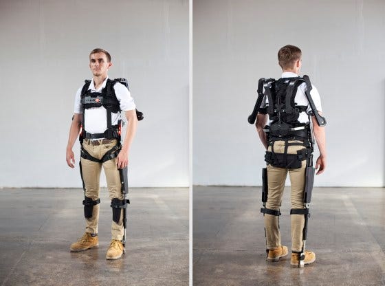 Illustration of exoskeleton technology in use.