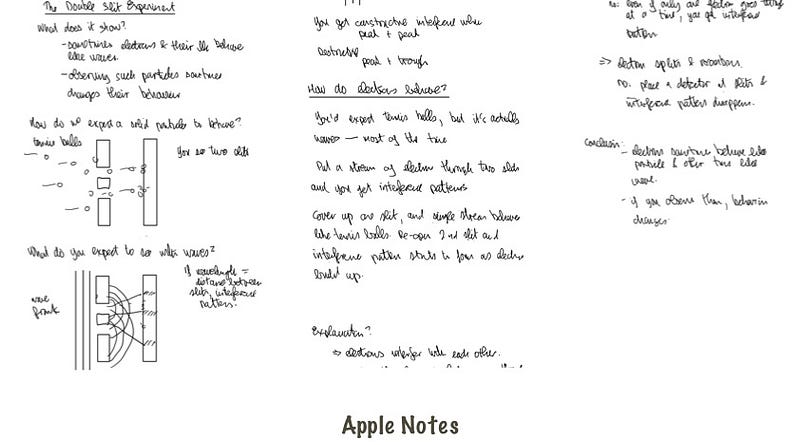 Apple Notes screenshot for the Double Slit experiment.