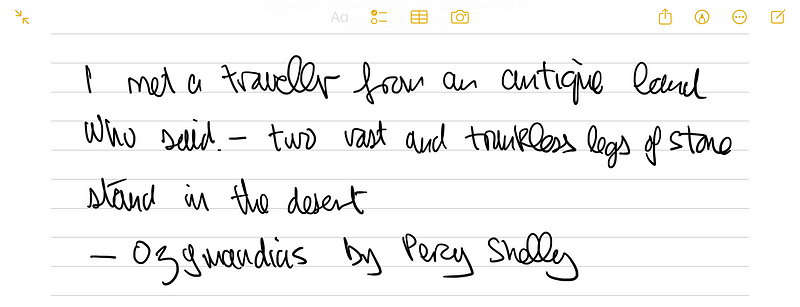 Apple Notes screenshot showcasing lined page functionality.