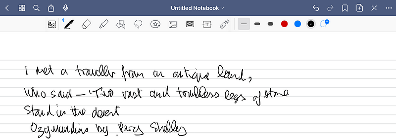 GoodNotes interface screenshot with full-screen writing.