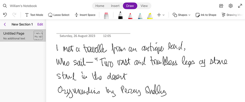 Microsoft OneNote interface screenshot.